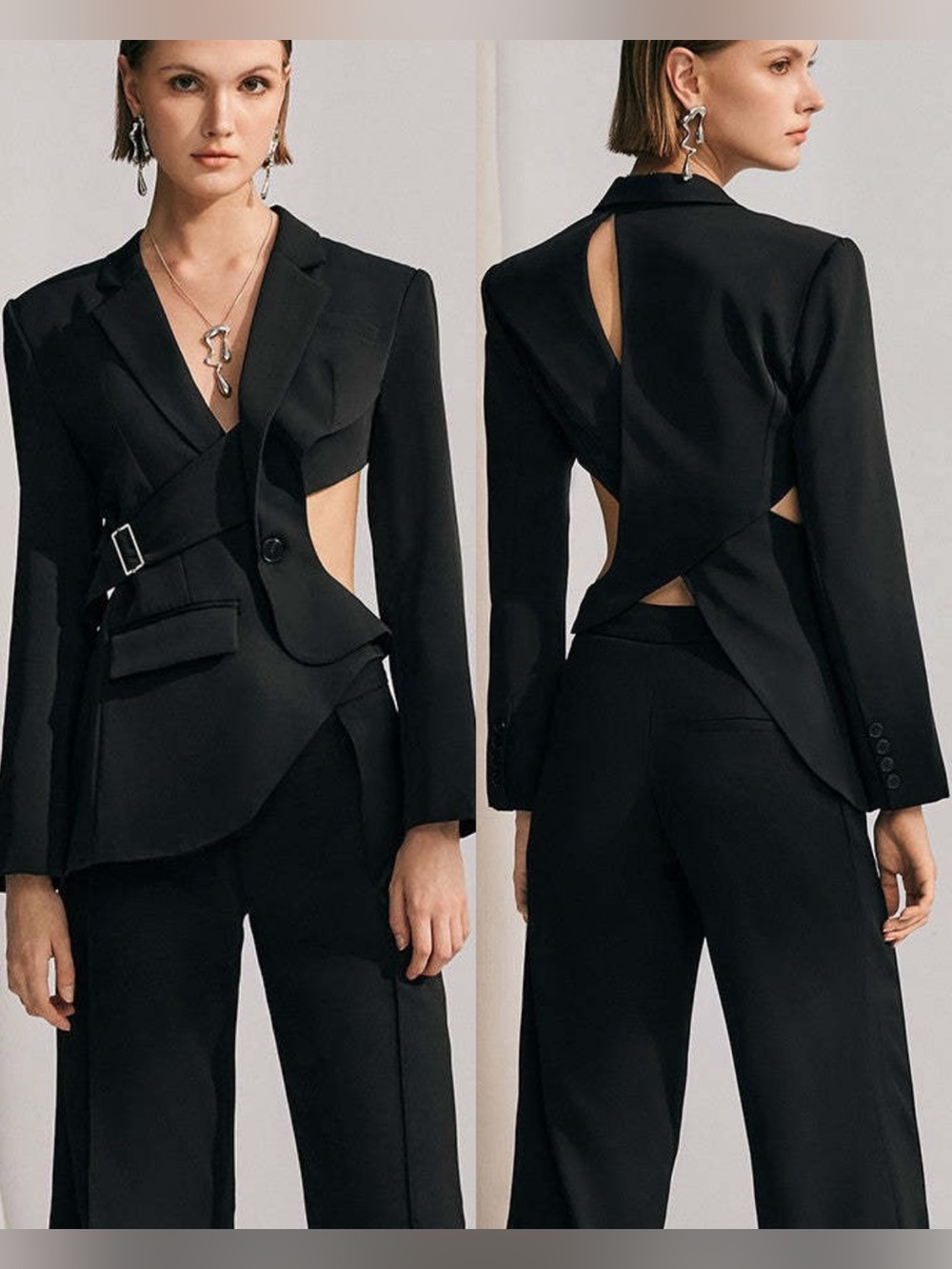 NWT Innovare Denim Morgan Asymmetric Cutout Statement Blazer in Grey Sz Med 🧡🍄